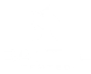 Logo with stylized letters BT above the words BATTLE TESTED in bold white text on a black background.