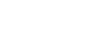 Logo of The Advantage Athletic Recruiting with stylized mountain peaks above the text on a black background.